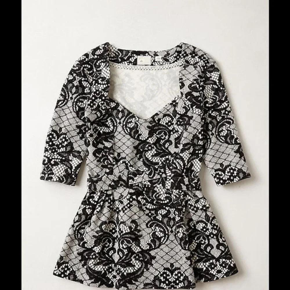 Anthropologie Postmark Leia Lace Print Peplum Top_8
